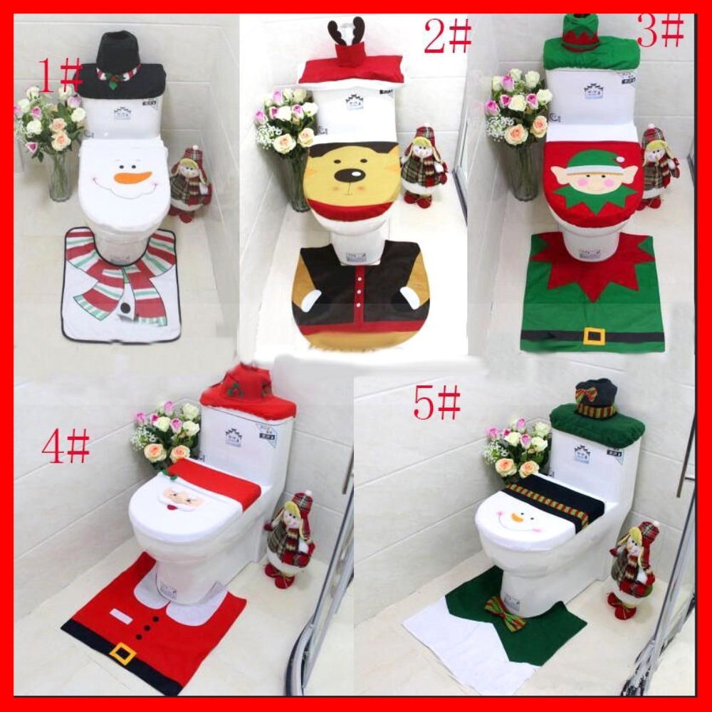 New 3 pcs Christmas Toilet Seat / Tank Cover & Rug